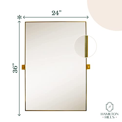Hamilton Hills 24x36 inch Gold Metal Framed Pivot Mirror for Wall R573