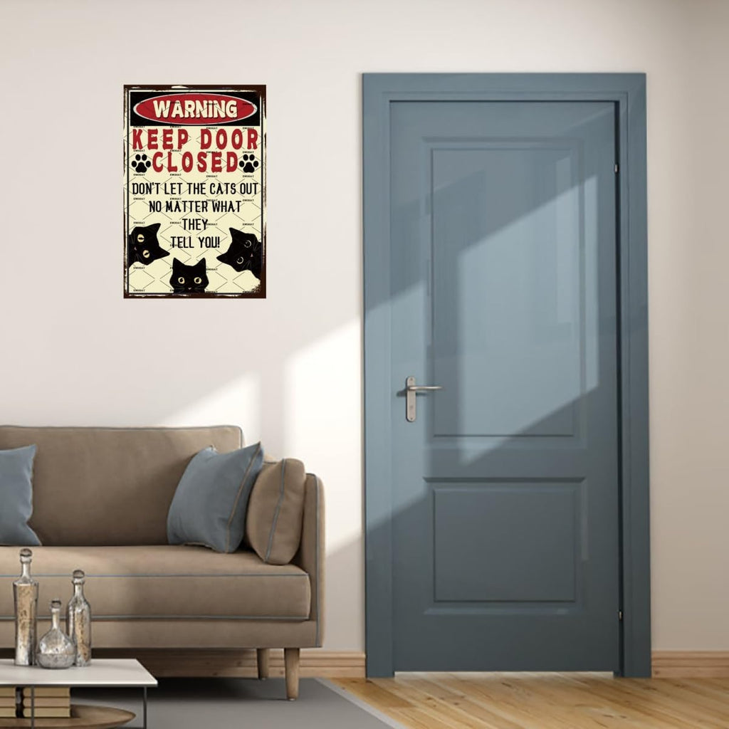 Funny Black Cat Warning Metal Sign 8x12 Inch Wall Decor G618