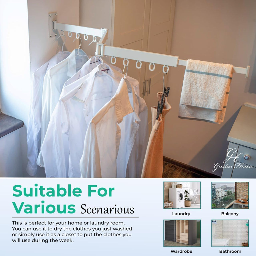 Wall Mounted Drying Rack with Extended Arms, Retractable Clothes Hanger P2953