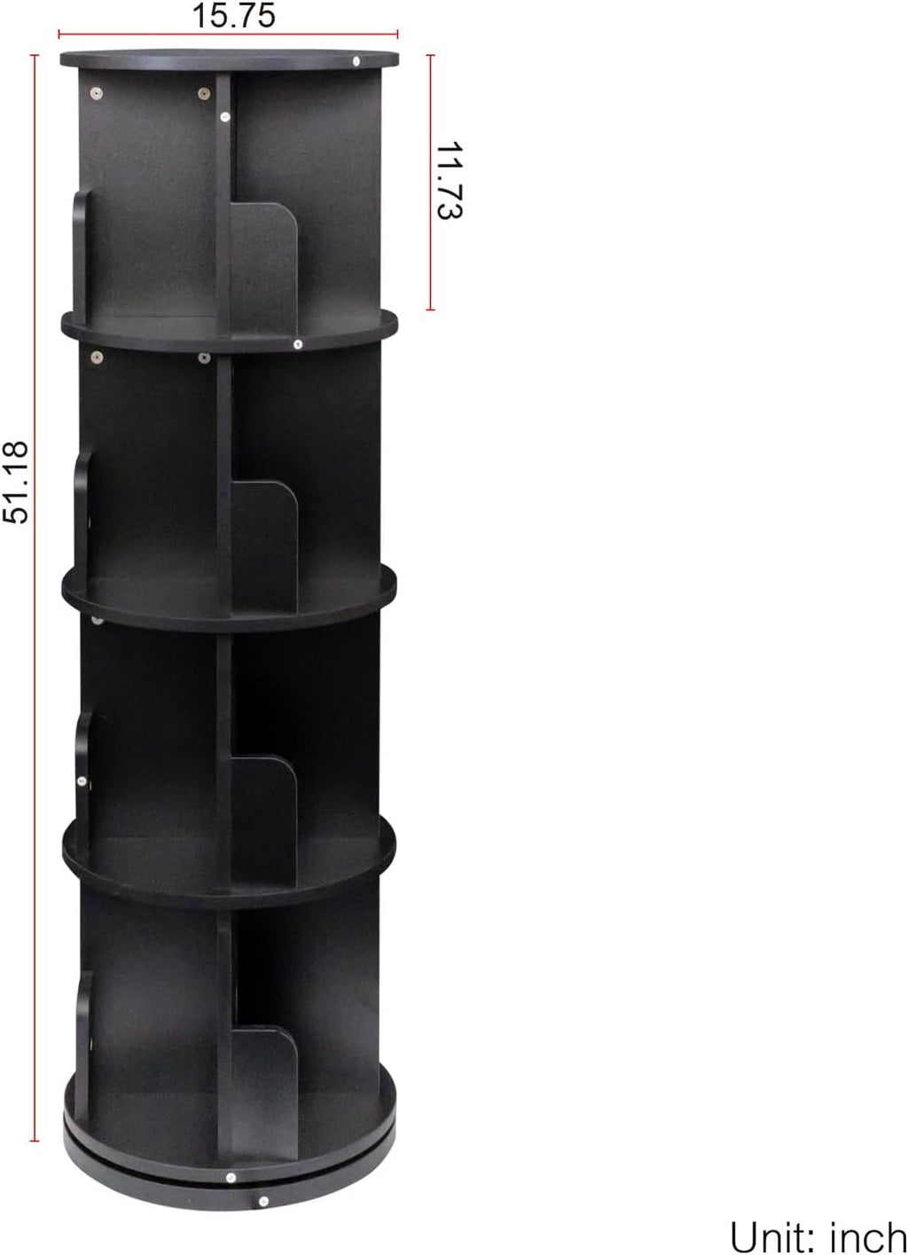 DMAITH Rotating Bookshelf 360° Display Corner Bookcase 4 Tier Wood Storage Rack, Black A31508