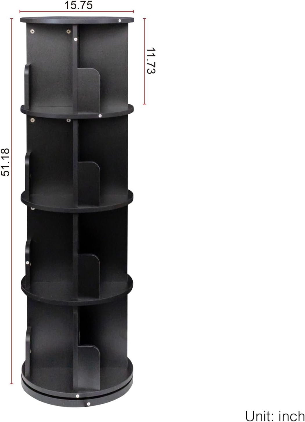 DMAITH Rotating Bookshelf 360° Display Corner Bookcase 4 Tier Wood Storage Rack, Black A31508