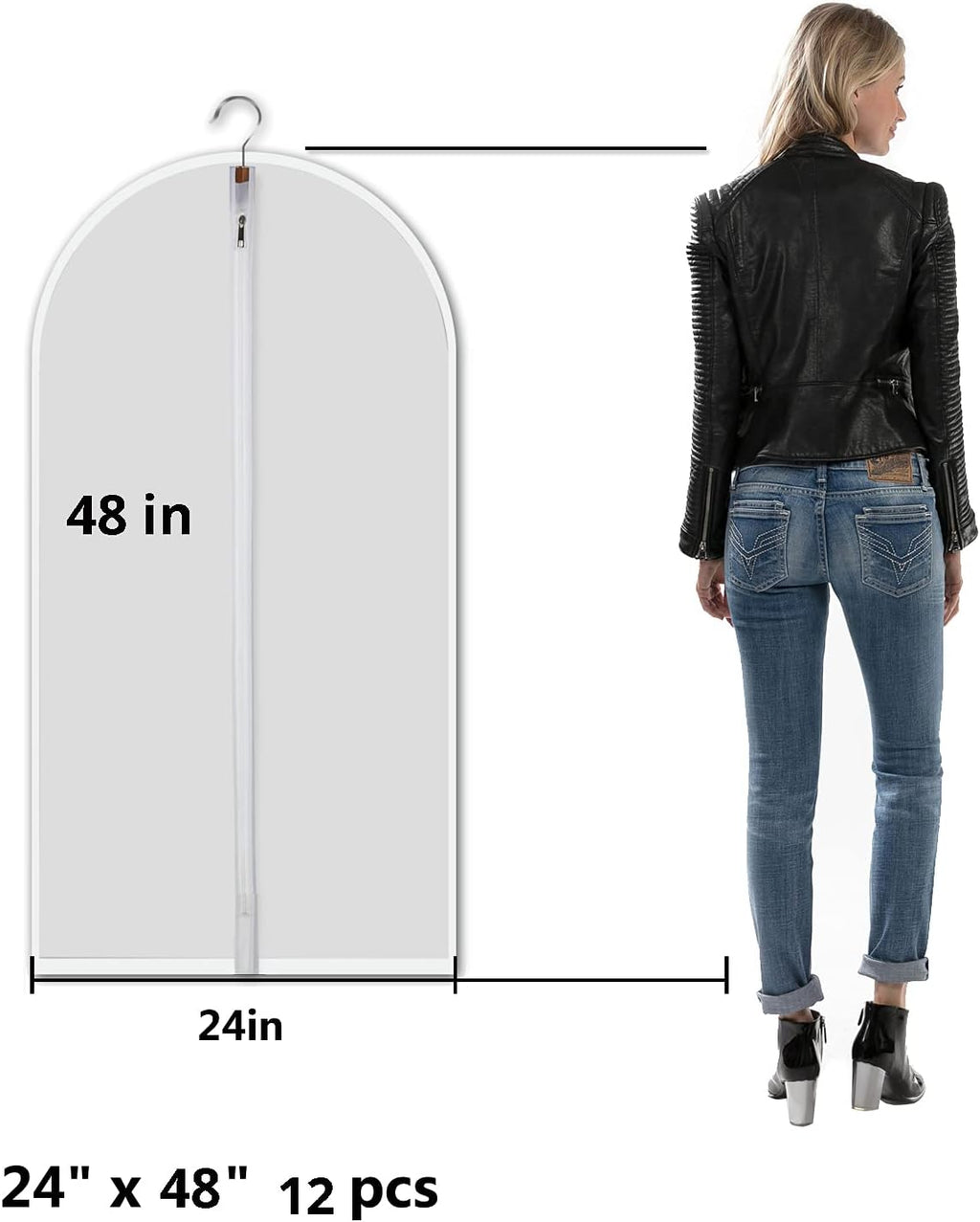 Clear Garment Bags with Zipper for Closet Storage, 24"x48", Set of 12 J224114