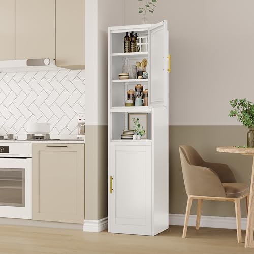 Tall Bathroom Storage Cabinet 71" H Slim Corner with 2 Doors and 3 Shelves N96152