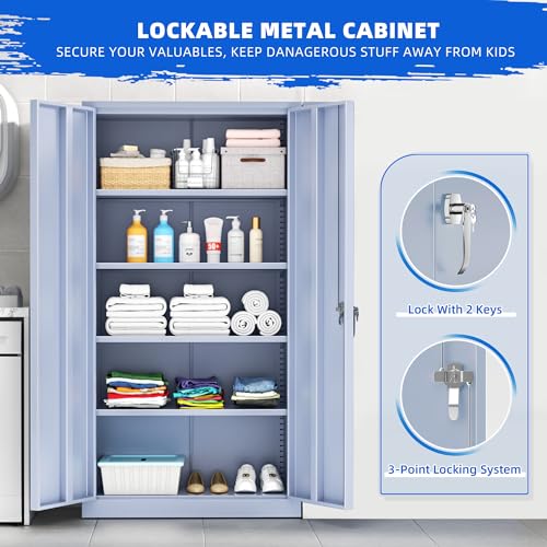 Pataku Metal Storage Cabinet with Doors and Shelves, 42" H, Black W15931