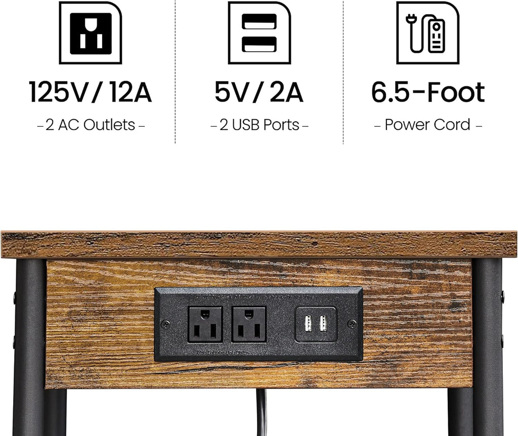 TUTOTAK End Table with Charging Station, 3-Tier Storage Shelf R41158