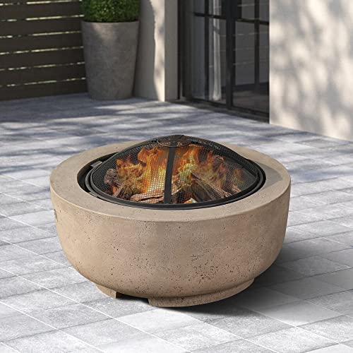 24" Round Concrete Wood Burning Fire Pit Bowl for Patio, Brown I71000