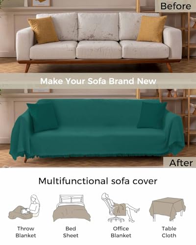 Emerald Green Tassel Couch Cover for 3 Cushion Sectional Sofa, Washable F399363