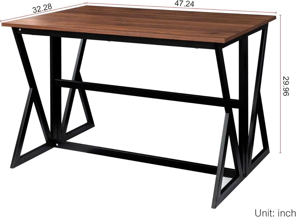 Extendable Drop Leaf High Table, Wood Folding Dining Desk, Walnut Brown C6002