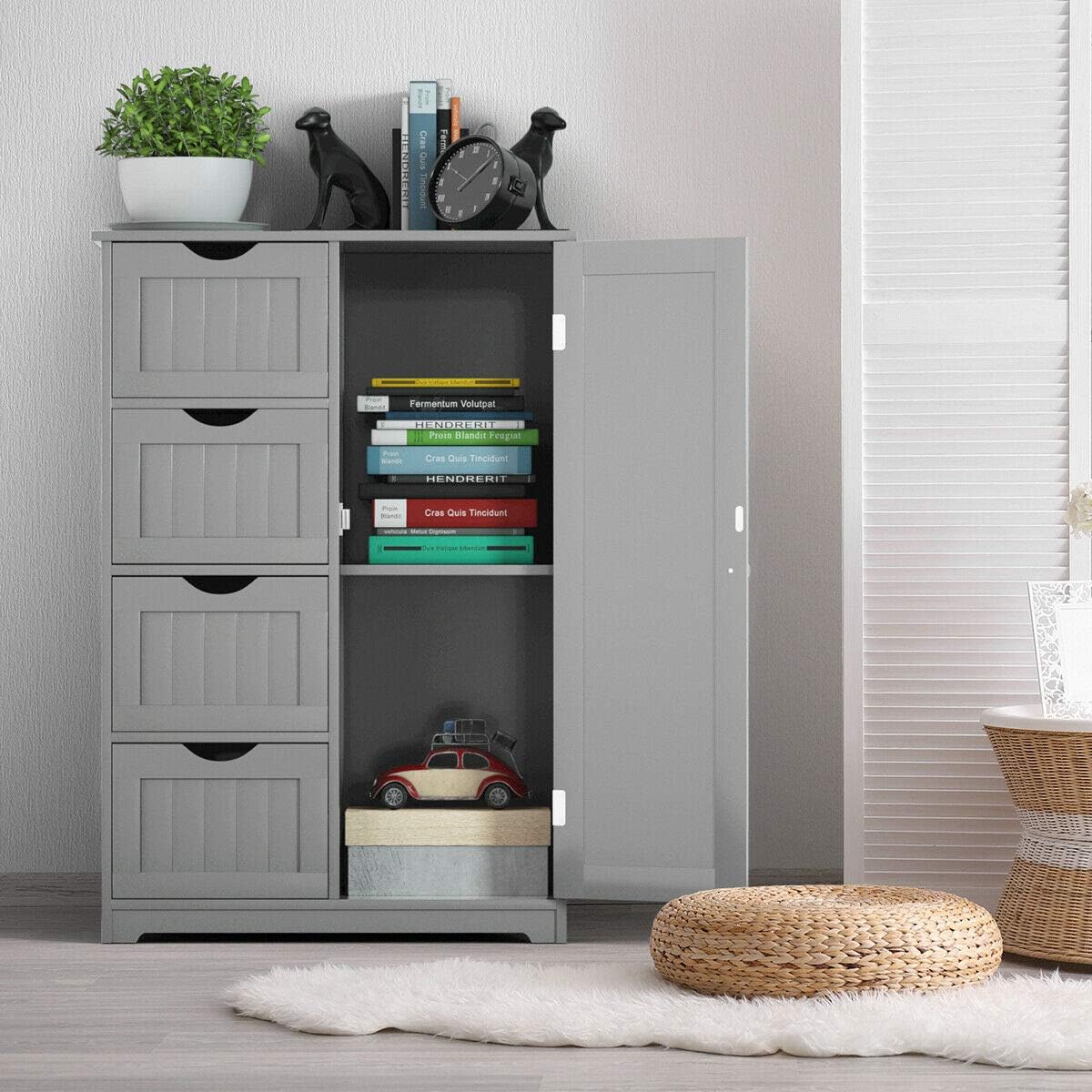 Freestanding Bathroom Floor Cabinet with 4 Drawers Grey U60304