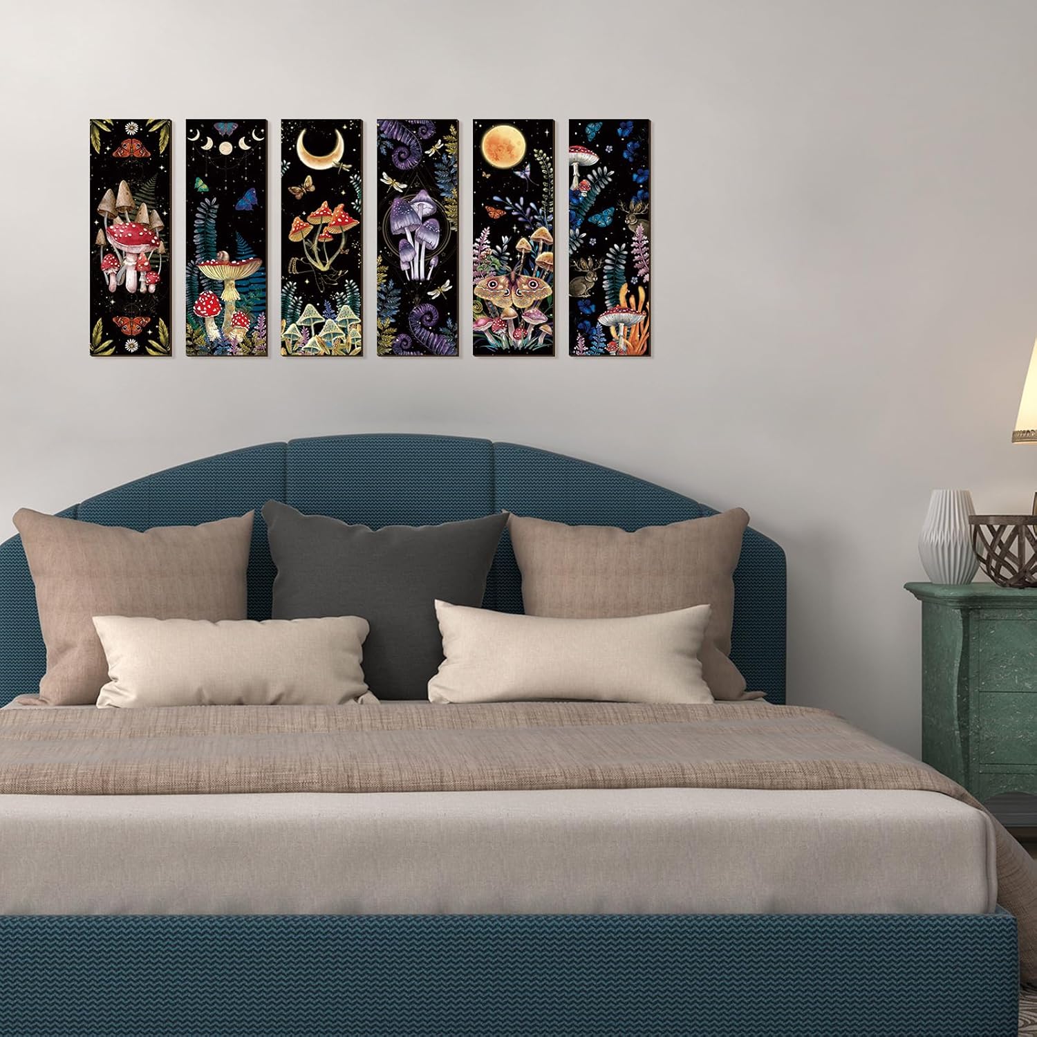 Kigley 6 Pcs Mushroom Wall Decorations Boho Wooden Wall Art W9154