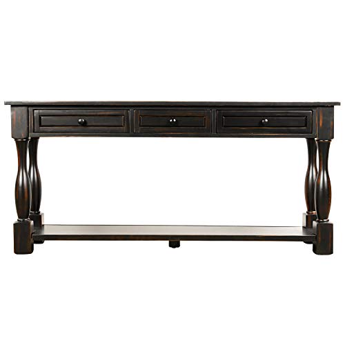 Solid Wood 64" Console Table with 3 Drawers and Bottom Shelf N538