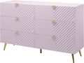 Acme Gaines 6-Drawer Contemporary Wood/Metal Dresser in Pink High Gloss