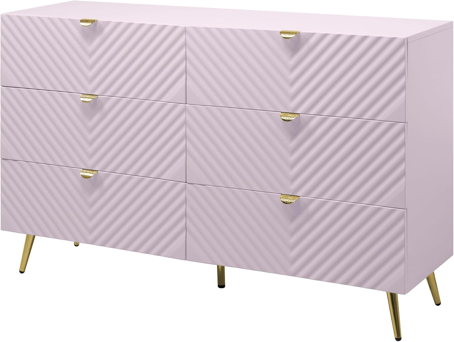 Acme Gaines 6-Drawer Contemporary Wood/Metal Dresser in Pink High Gloss