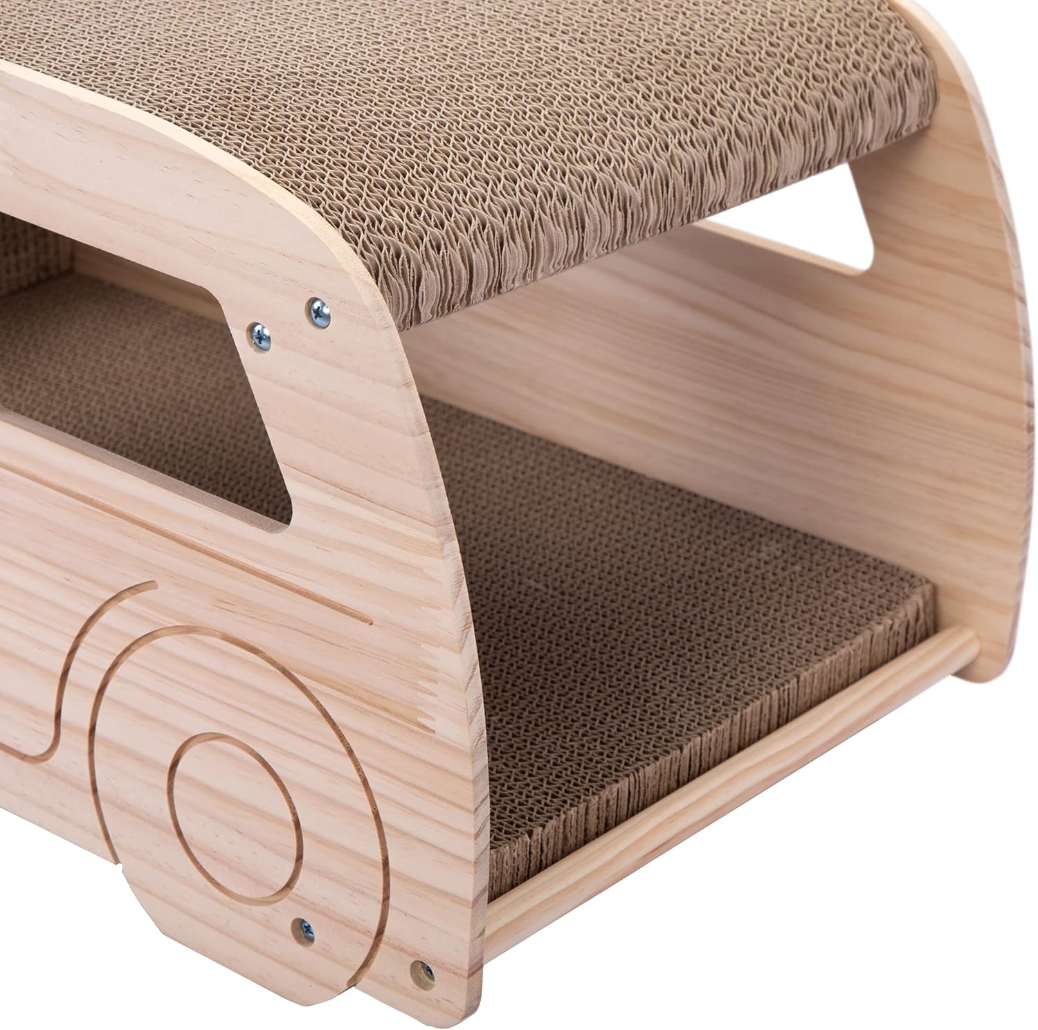 2-in-1 Wood Corrugated Cat Scratcher Car-Shaped Cat House Y208