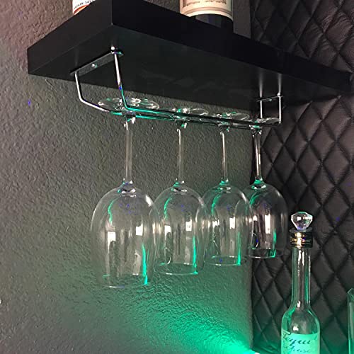 Black Wine Glass Rack Under Cabinet Stainless Steel Stemware Holder Set of 4 U2359