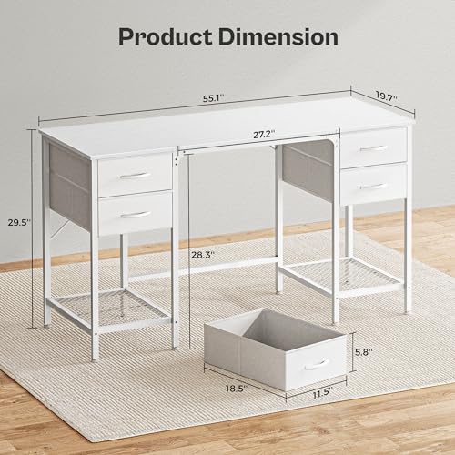 55 Inch Computer Desk with 4 Drawers, Mesh Shelf, Rustic Brown H30275