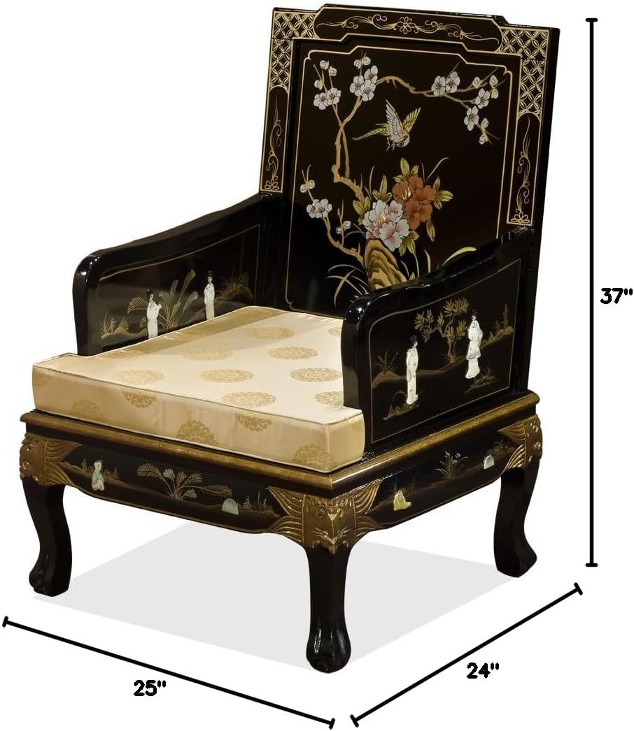 ChinaFurnitureOnline Wooden Asian Arm Chair Black Lacquer Chinoiserie D950496