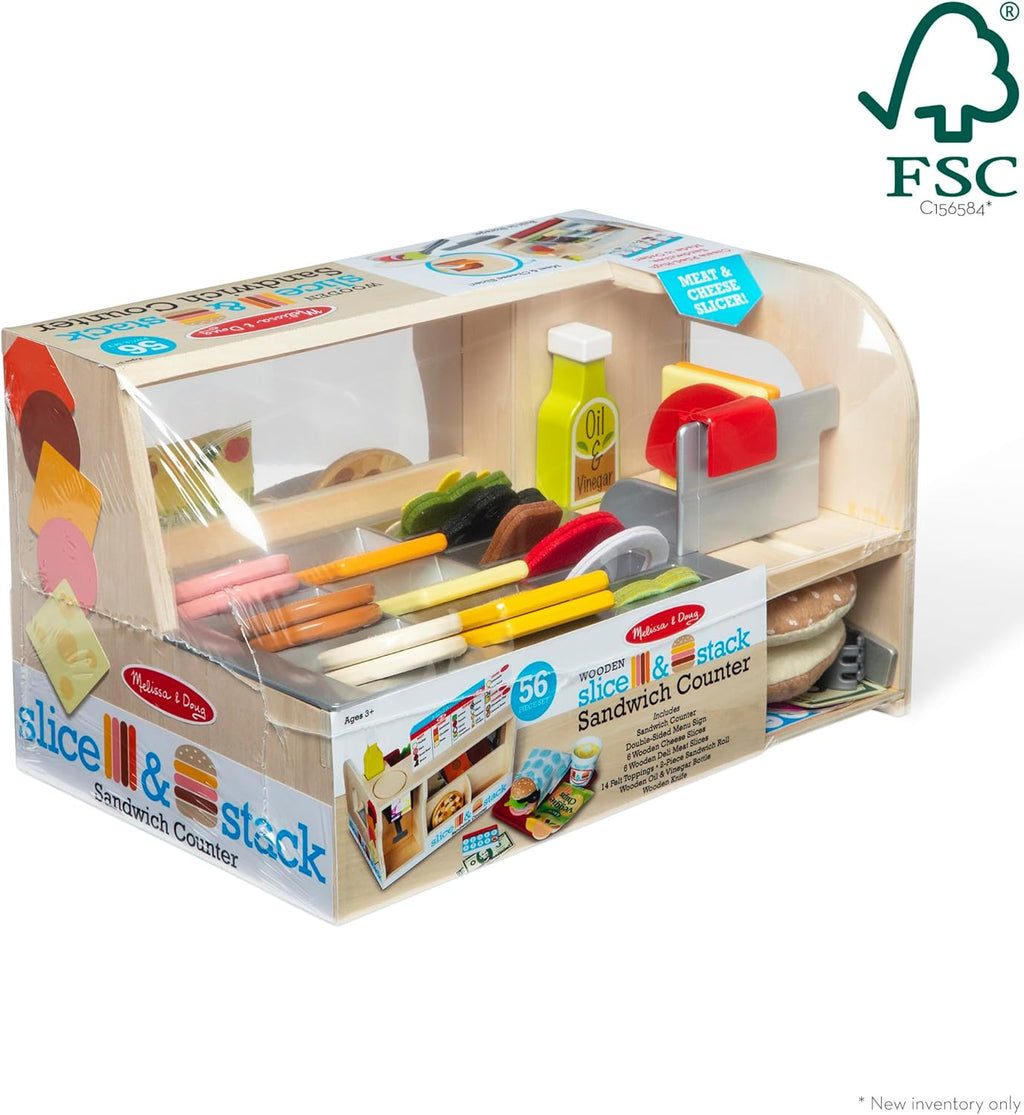 Melissa & Doug Wooden Slice & Stack Sandwich Counter with Deli Slicer M8390