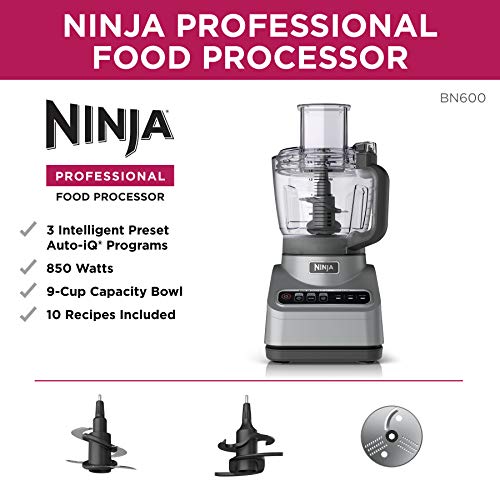 Ninja Professional Plus Food Processor 850W with Auto-iQ, 9-Cup, Silver Stainless (Renewed) O565130