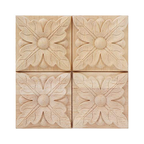 Jerliflyer 4pcs Square furniture wood appliques,decorative wood inlays for cabinet doors dressers closets(Section 2)