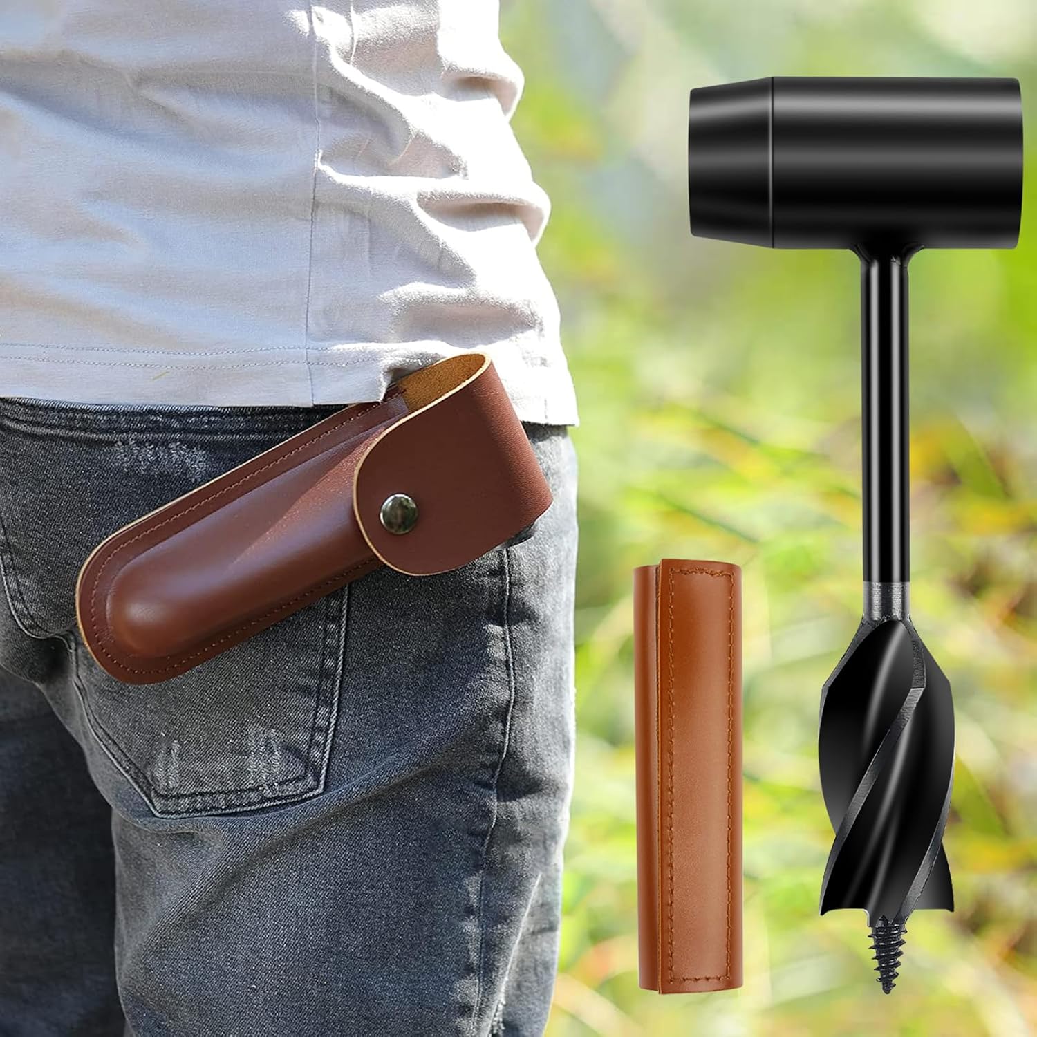 Bushcraft Settlers Tool Hand Auger Wrench with Leather Case and Gloves K115