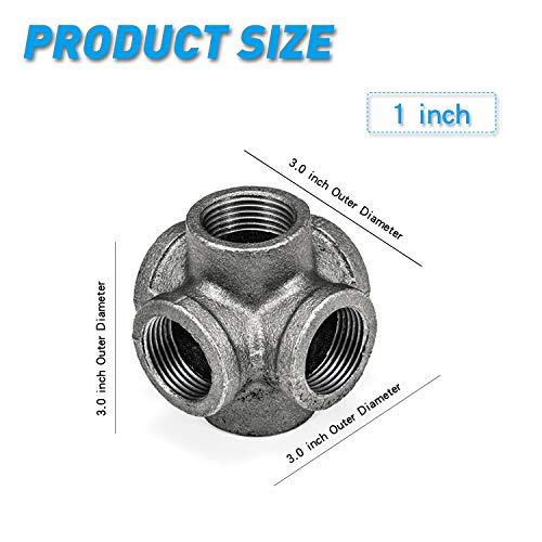 3/4" Black 6-Way Side Outlet Tee, Malleable Iron Pipe Fittings by TZH W4821