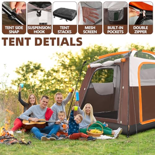 6 Person Pop-Up Camping Tent Waterproof Windproof with Carry Bag T8809