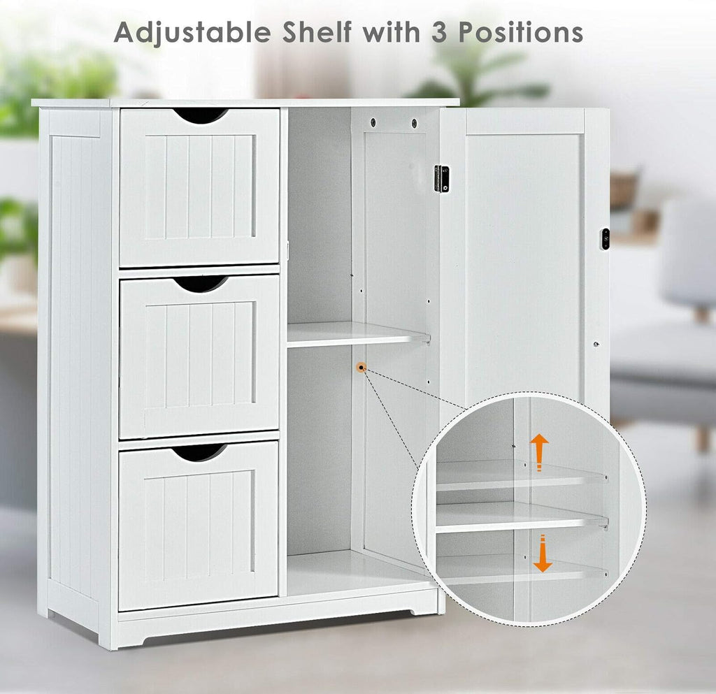 Freestanding Bathroom Floor Cabinet with 3 Drawer Storage White C680