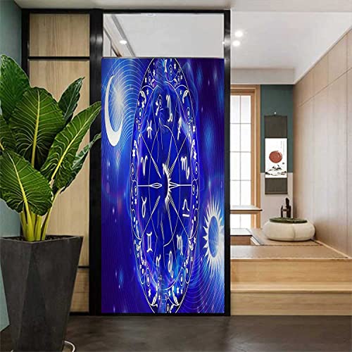 Window Privacy Film Removable Astrology Blue Glass Sticker 17.7 x 78.7 in H182459