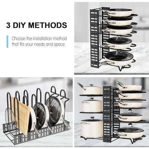 Pots and Pans Organizer Rack for Cabinet, 8-Tier Adjustable Heavy-Duty Storage C72310