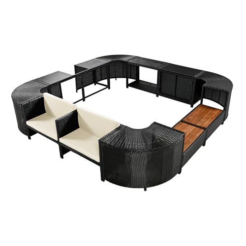Harper & Bright Designs Outdoor Rattan Sectional Sofa Set with Storage, Cream Beige C6630