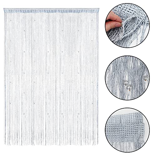 Silver Grey Door Bead Curtain Room Divider Decorative Tassel Screen E257325