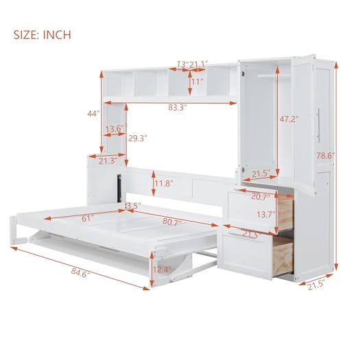 Merax Gray Murphy Bed Wall with Closet and Drawers, Queen T86584