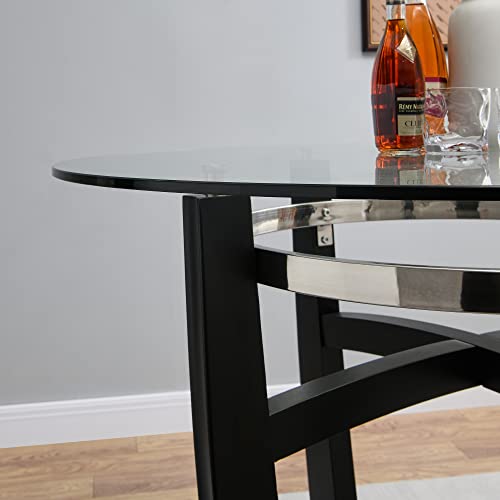 Glass Counter Height Bar Table Stools Set of 2, 42" Round Tempered Glass Top, Ivory White L952459
