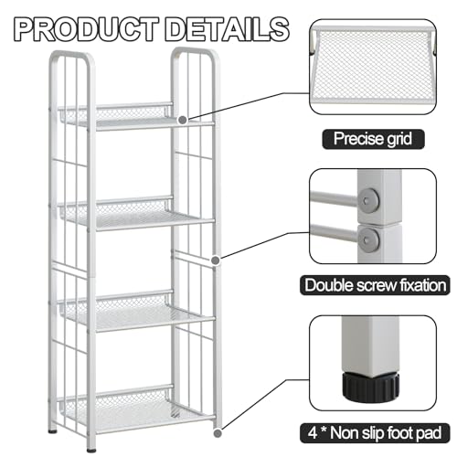 White 5 Tiers Tall Bookshelf Industrial Storage Narrow Bookcase I3706