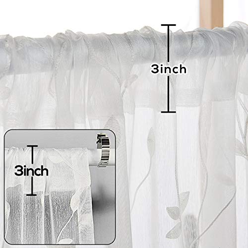 AmHoo 2 Panels Embroidered Leaf Semi Sheer Curtains for Bedroom Living Room, White Taupe 53 x 84 Inch A965410