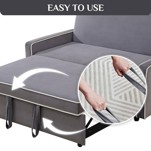 3 in 1 Convertible Sleeper Sofa Couch with Pullout Bed, Grey F8358