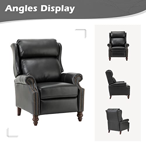 HULALA HOME Genuine Leather Wingback Push Back Recliner Chair with Solid Wood Legs W573313