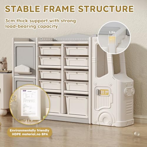 Toy Storage Organizer for Kids with 10 Bins, 2 Cabinets and 3 Shelves S6149