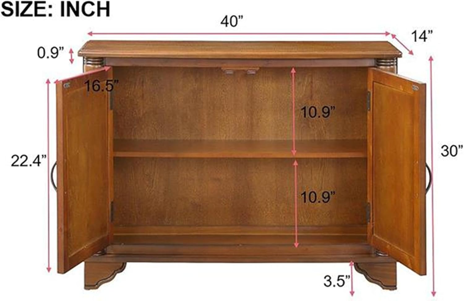Vintage 40 Inch Console Table with Storage Rack, Natural Walnut J978030