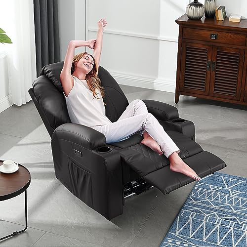 Power Recliner Chair with Heat and Massage, PU Leather, Brown Y487