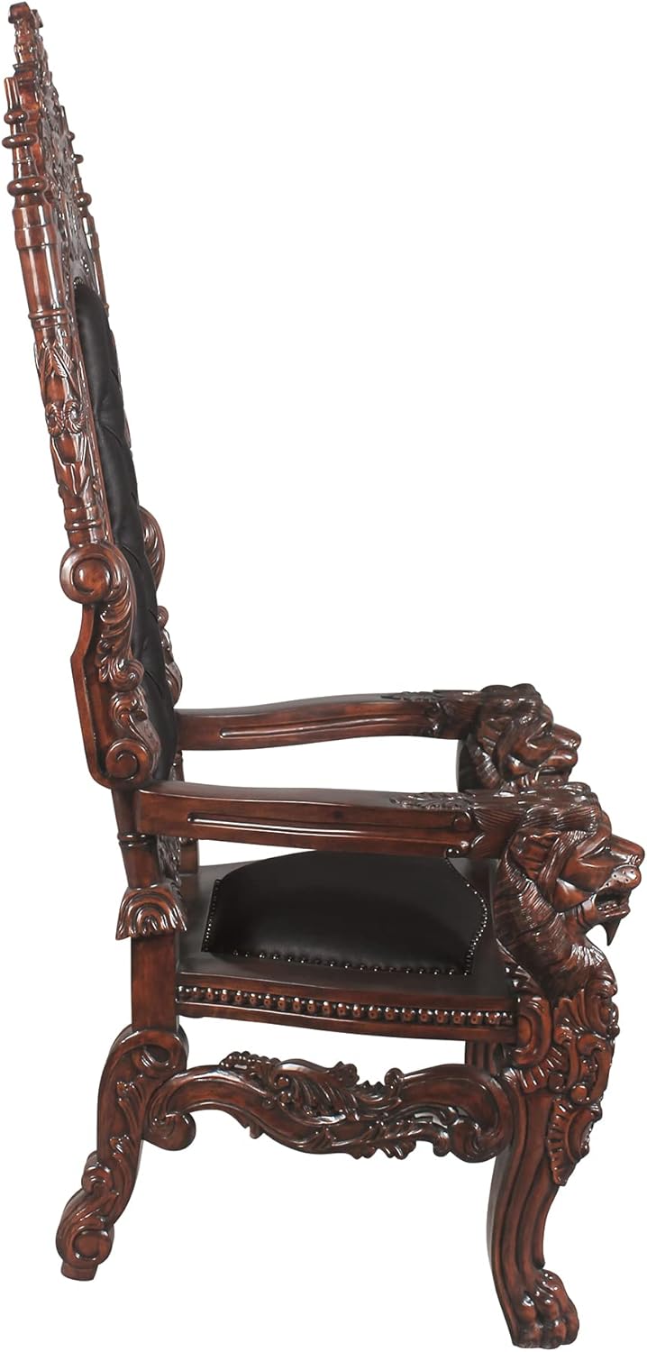 Design Toscano Lord Raffles Leather Lion Throne Chair, walnut W747