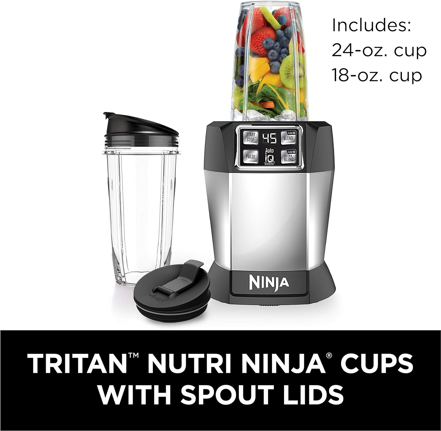 Ninja BL480D Nutri Personal Countertop Blender with Auto-iQ, 1000-Watts, Black/Silver Q408