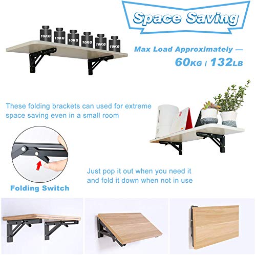 KOOTANS 8 Inch Folding Shelf Brackets, Heavy Duty Wall Mounted, Pack of 2 G5472