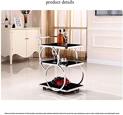 Bar Cart Rolling Kitchen Cart with Tempered Glass Wine Storage L16572