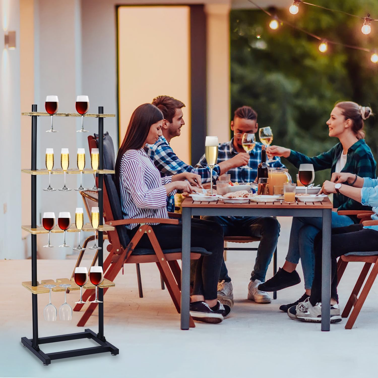 ikare Champagne Wall Holder for Party 50, 4 Tiers Wooden Stand G98223
