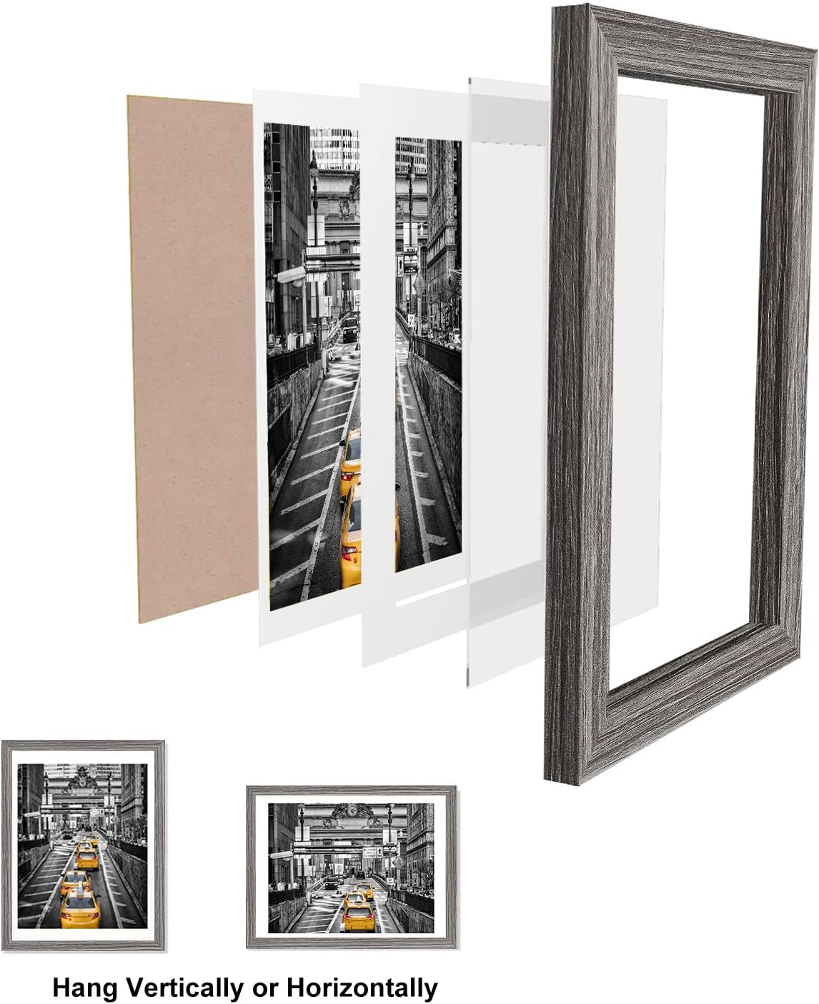 12x16 Rustic Solid Wood Picture Frame for 11x14 with Mat or 12x16 Without Mat, Gray Q341