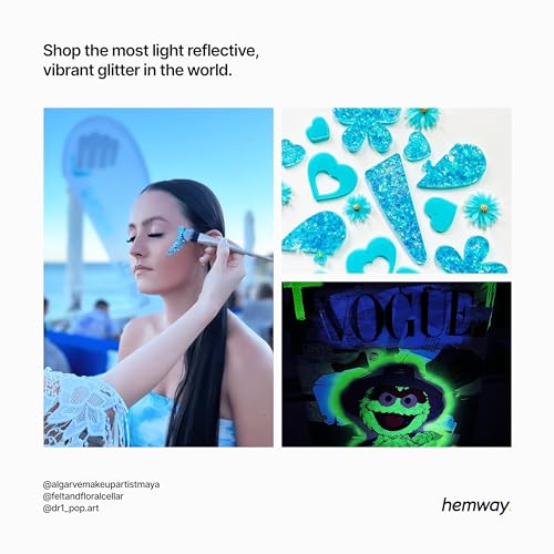 Hemway Polyurethane & Epoxy Resin Glitter 100g Metallic Crystal Flake Additive for Flooring Jewelry Tumblers - Fluorescent Blue Z219
