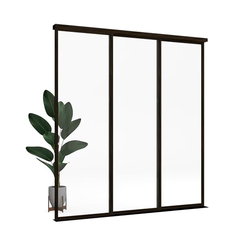 TSDC Large 90"x80" Triple Pane Multi Sliding Glass Wall Room Divider with Aluminum Framed Clear Tempered Glass I194370