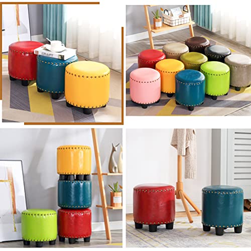 Round Rivet Footrest PU Ottoman Stackable Footstool for Living Room Bedroom T324699